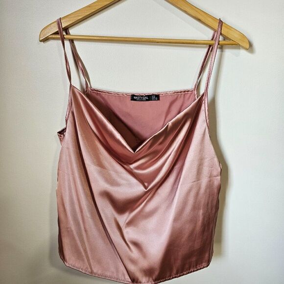 EUC NASTY GAL COLLECTION PINK SILKY FEEL COWL NECK TANK TOP SIZE 8 - Picture 1 of 12